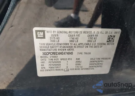 2017 Chevrolet Silverado 1500 1Lt z USA, uszkodzony, nr VIN 3GCPCREC4HG474845